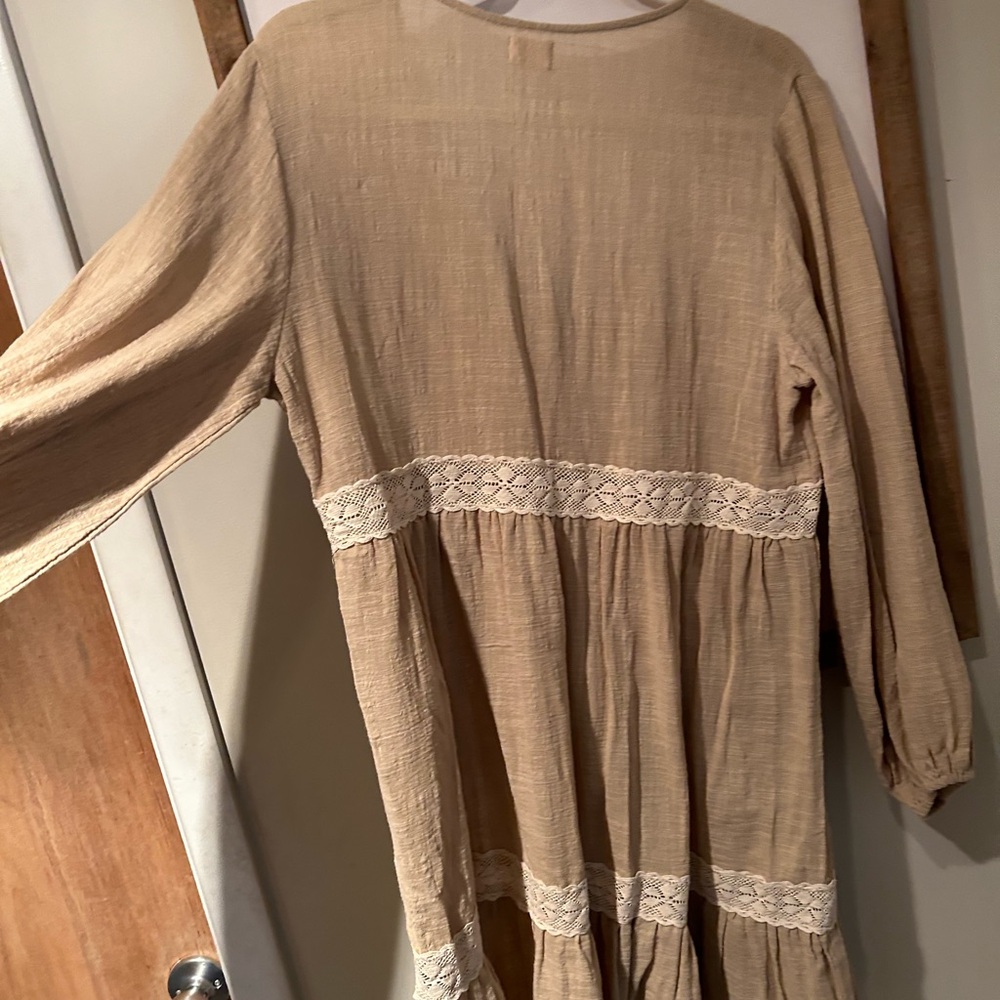 Opia Yasmin Boho lace prairie hand dyed linen mini dress - Picture 5 of 5